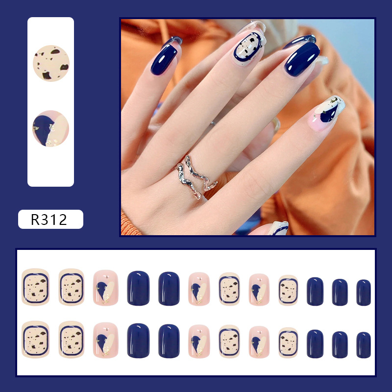 Blue and white love wearing short quail egg pattern nail paste finished removable nail piece nail art