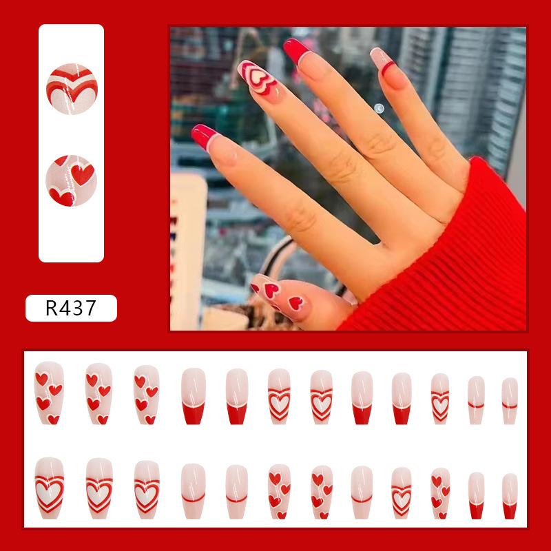Long Ballet Nail Red Full of Love Wearing Nails 24 Boxed Nail Patches