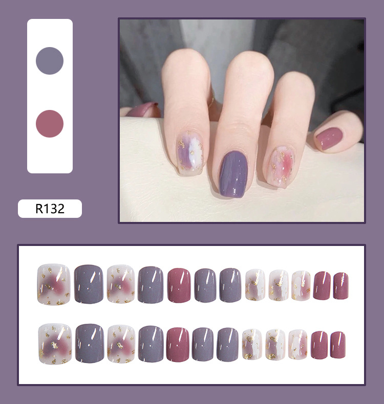 Purple smudged manicure color-blocking color-matched manicure patch finished nail patch wearing nail detachable