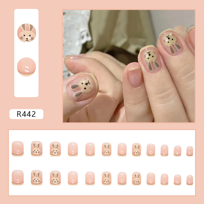 New short and thin nail stickers nail stickers cute bunny pink tender ice transparent finished products can be wholesaled