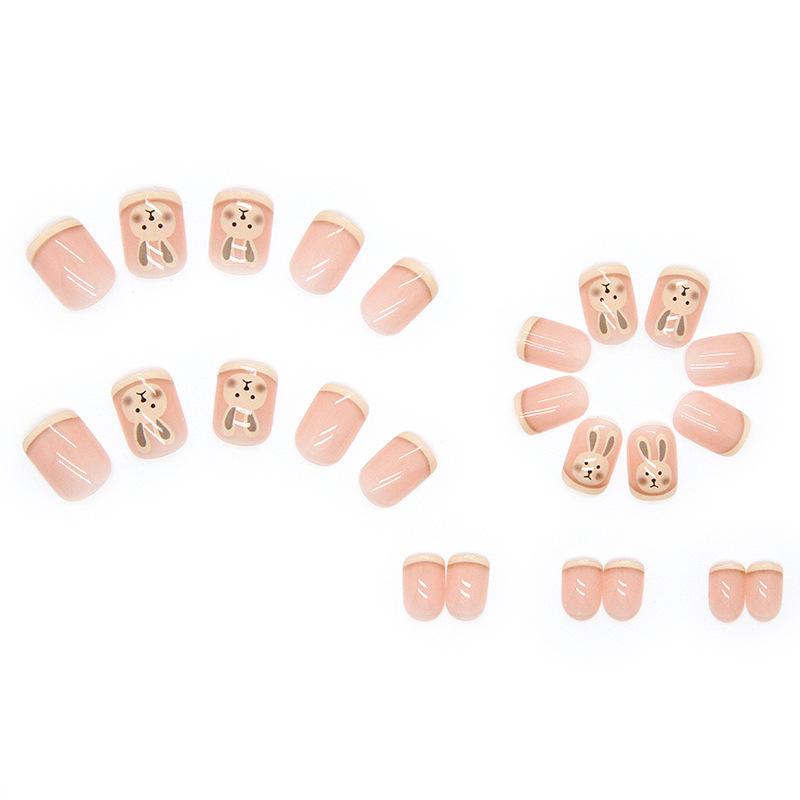 New short and thin nail stickers nail stickers cute bunny pink tender ice transparent finished products can be wholesaled view 3