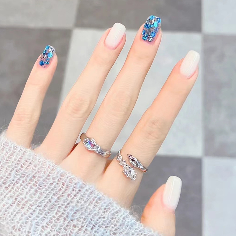 Removable Short Blue Ocean Spot Wearable Fake Nail Patch Nail Art