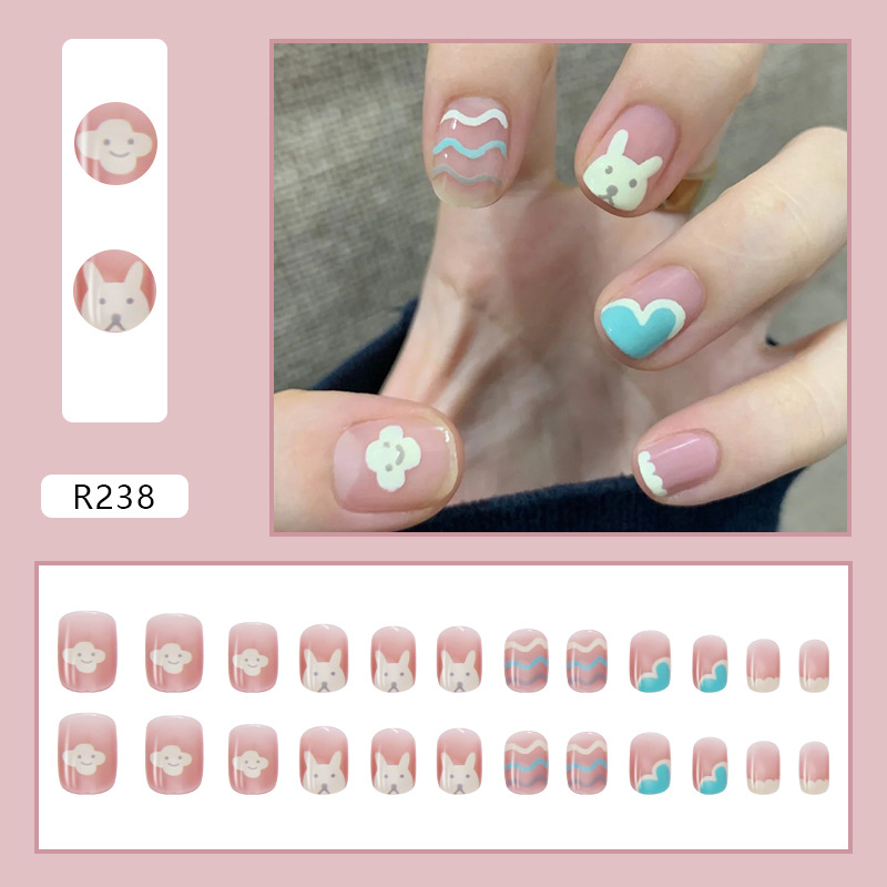 24pcs Cute Rabbit Nail Art Patch Nail Wearing Nail Removable 2 Minutes Nail Art view 2
