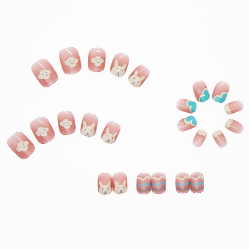 24pcs Cute Rabbit Nail Art Patch Nail Wearing Nail Removable 2 Minutes Nail Art view 3