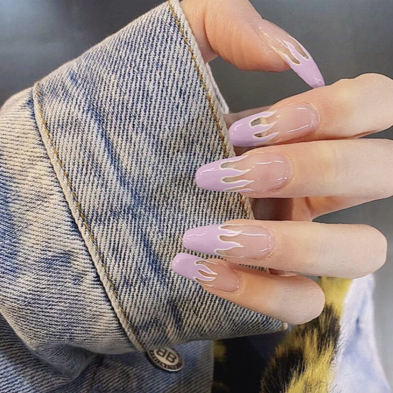 Patch finished wearing nail detachable manicure patch nail patch purple flame 24 pieces