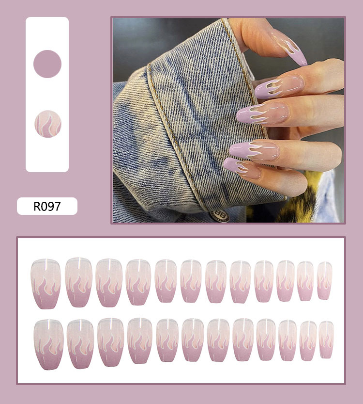 Patch finished wearing nail detachable manicure patch nail patch purple flame 24 pieces view 2