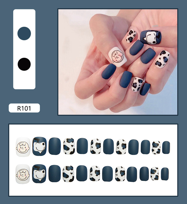 Cute blue fake nail patch finished nail patch manicure patch removable 24 pieces view 2