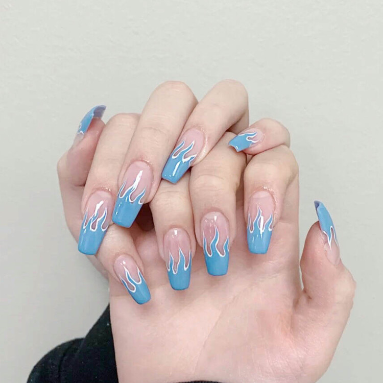 Flame fake nail patch into pieces nail patch manicure sticker removable 24 ballet nails view 2