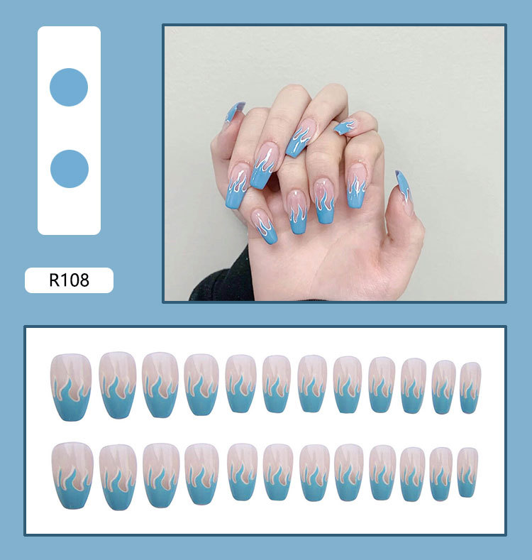 Flame fake nail patch into pieces nail patch manicure sticker removable 24 ballet nails