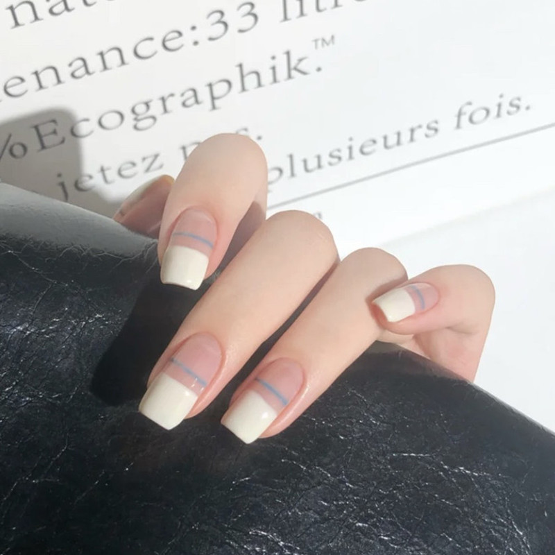 Removable manicure patch finished nail patch fresh French manicure cute girl nails 24 pieces view 2