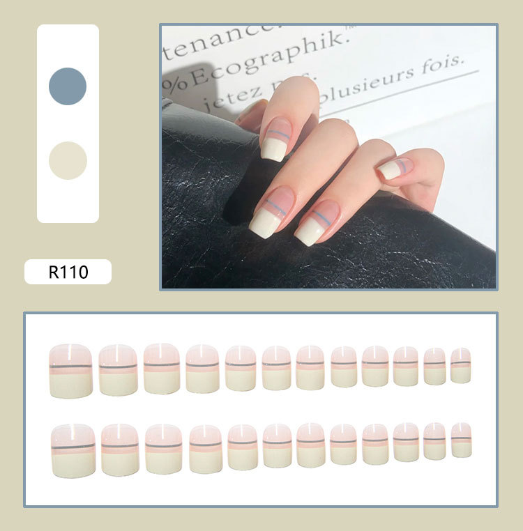 Removable manicure patch finished nail patch fresh French manicure cute girl nails 24 pieces