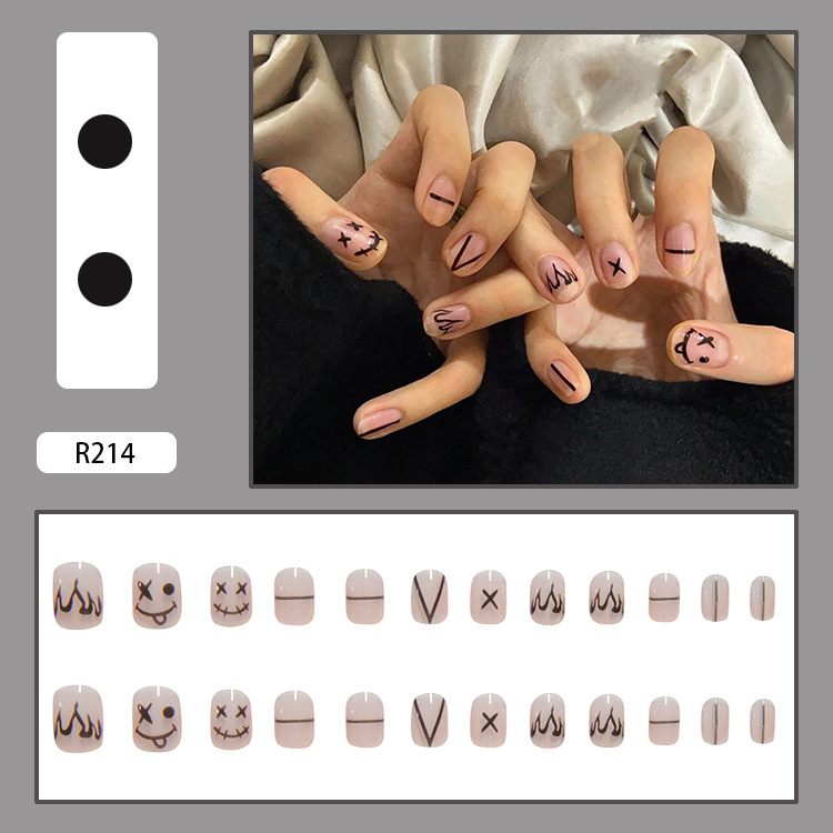 24pcs Removable Cool Black Nail Stickers Finished Nail Patches view 2
