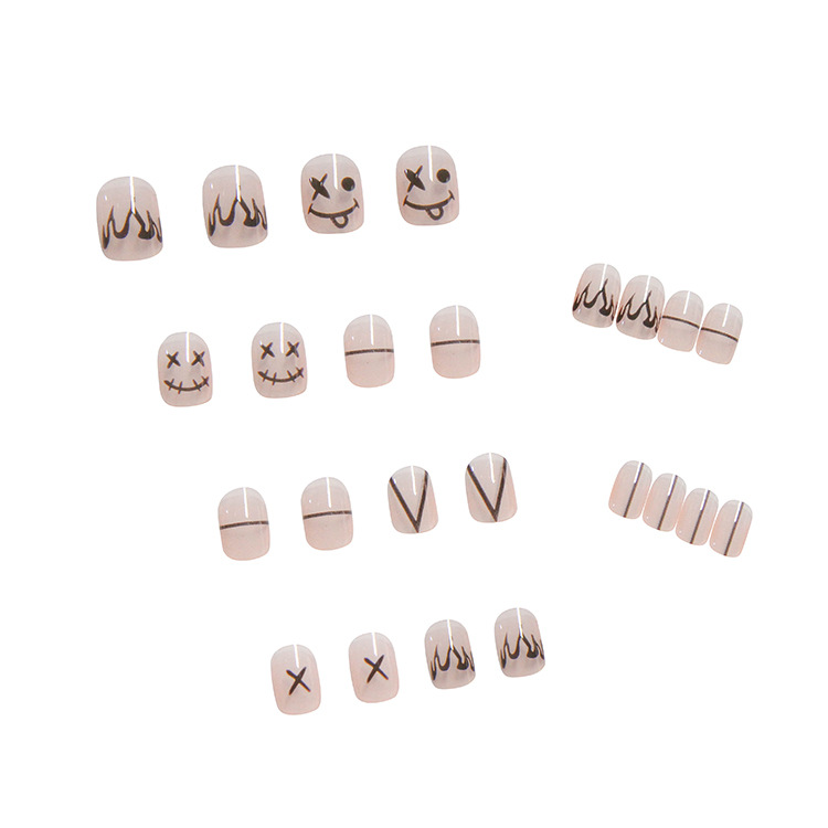 24pcs Removable Cool Black Nail Stickers Finished Nail Patches view 3