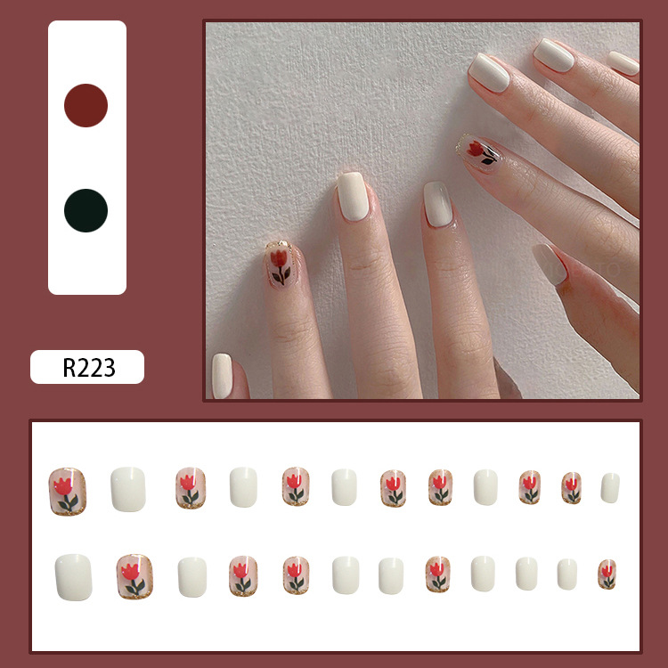 24pcs Finished manicure wear nail manicure piece nail sticker tulip fresh view 2