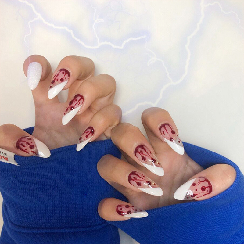 24pcs red water drop beveled edge nail stickers removable manicure finished nail piece