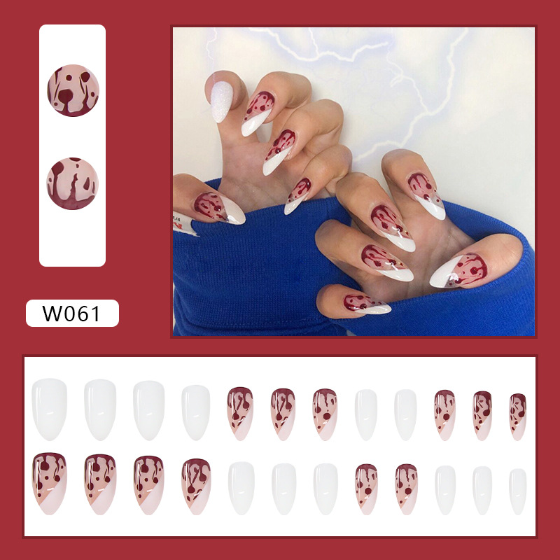 24pcs red water drop beveled edge nail stickers removable manicure finished nail piece view 2