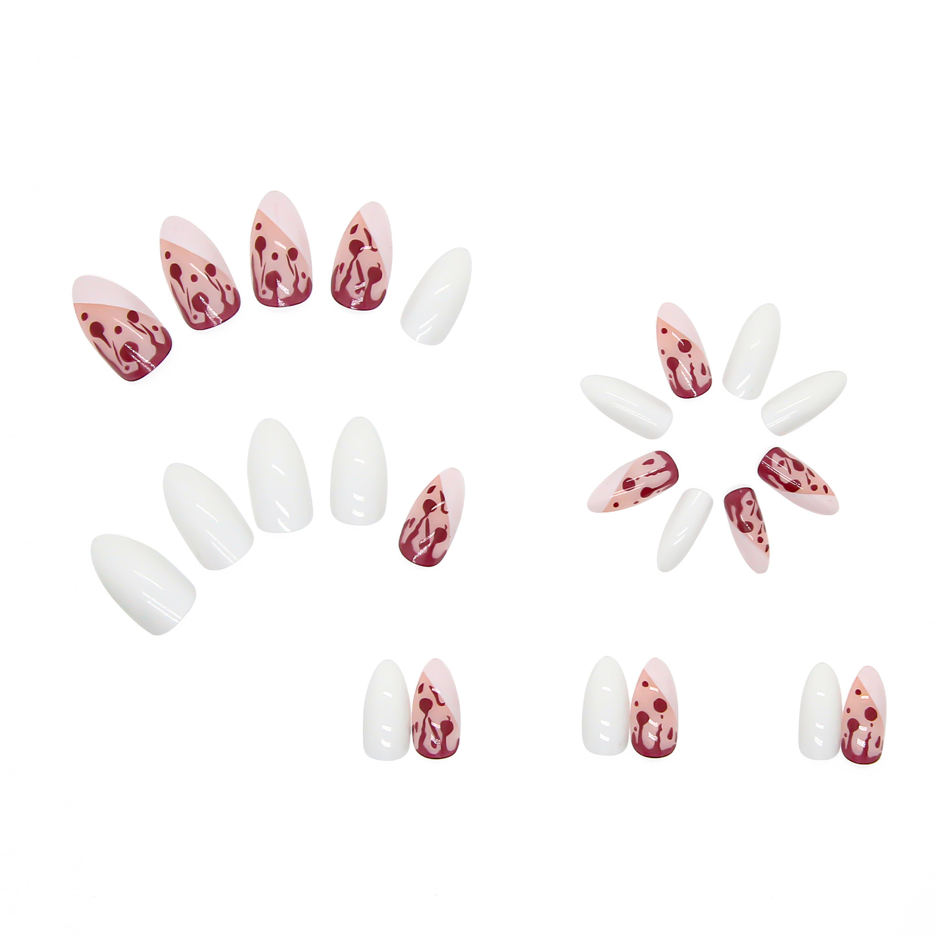 24pcs red water drop beveled edge nail stickers removable manicure finished nail piece view 3