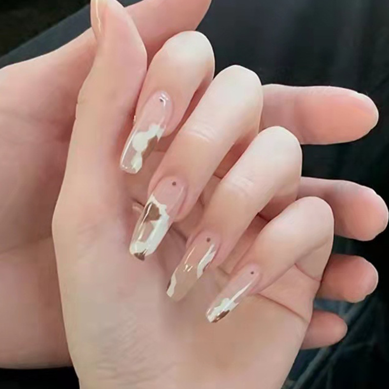 24pcs ice transparent small flower fake nails removable nail patch nail art finished product