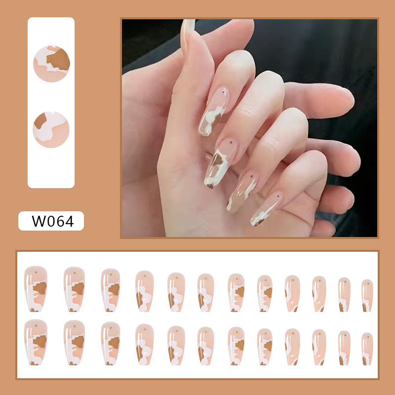 24pcs ice transparent small flower fake nails removable nail patch nail art finished product view 2