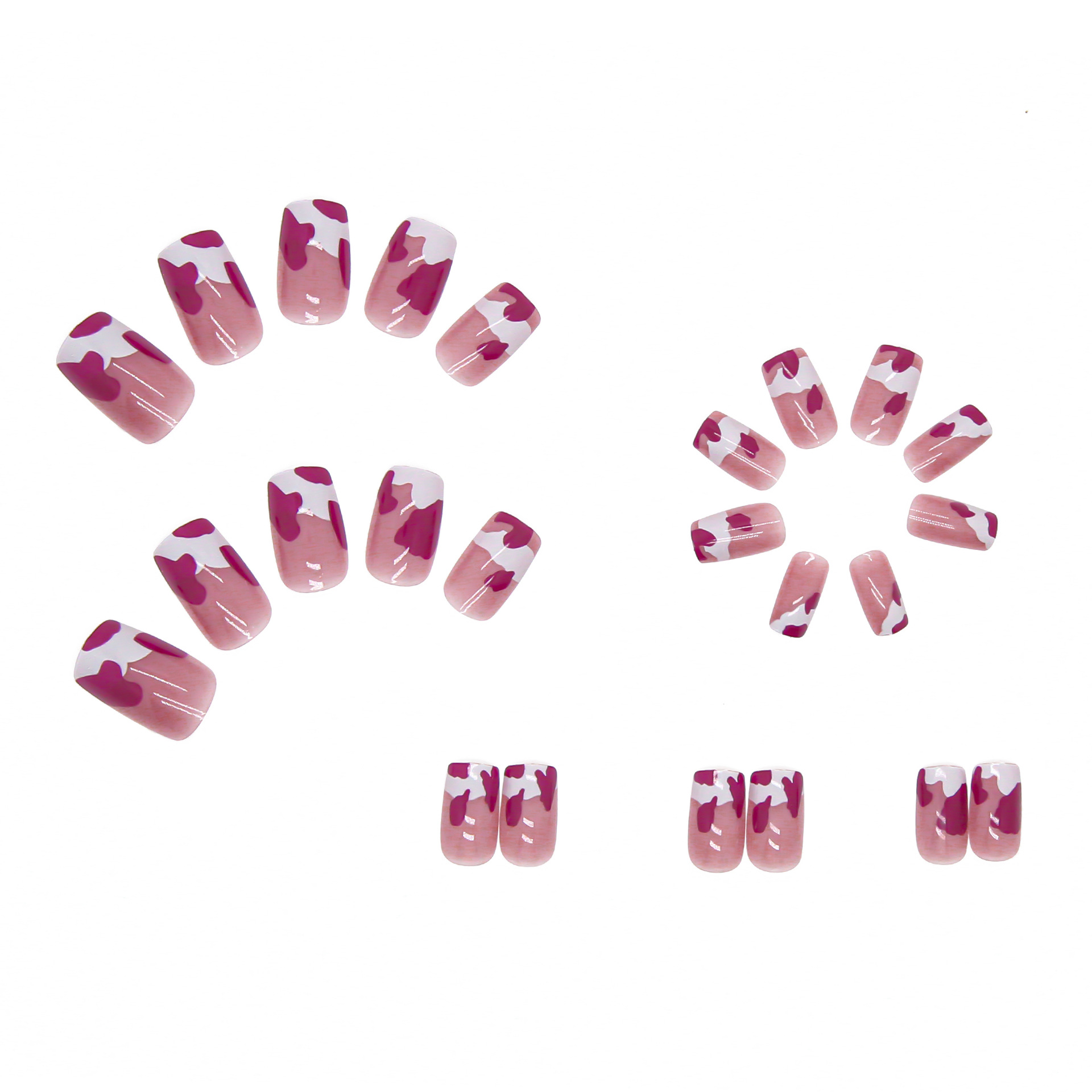 24pcs wearable fake nails raspberry cow pattern removable nail stickers wearable nails finished manicure view 3