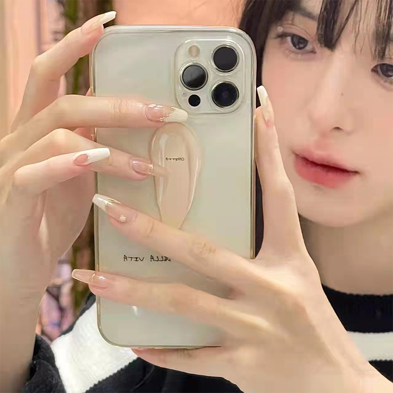 24pcs ice-through cream fake nails long irregular magic mirror powder removable nail stickers manicure finished