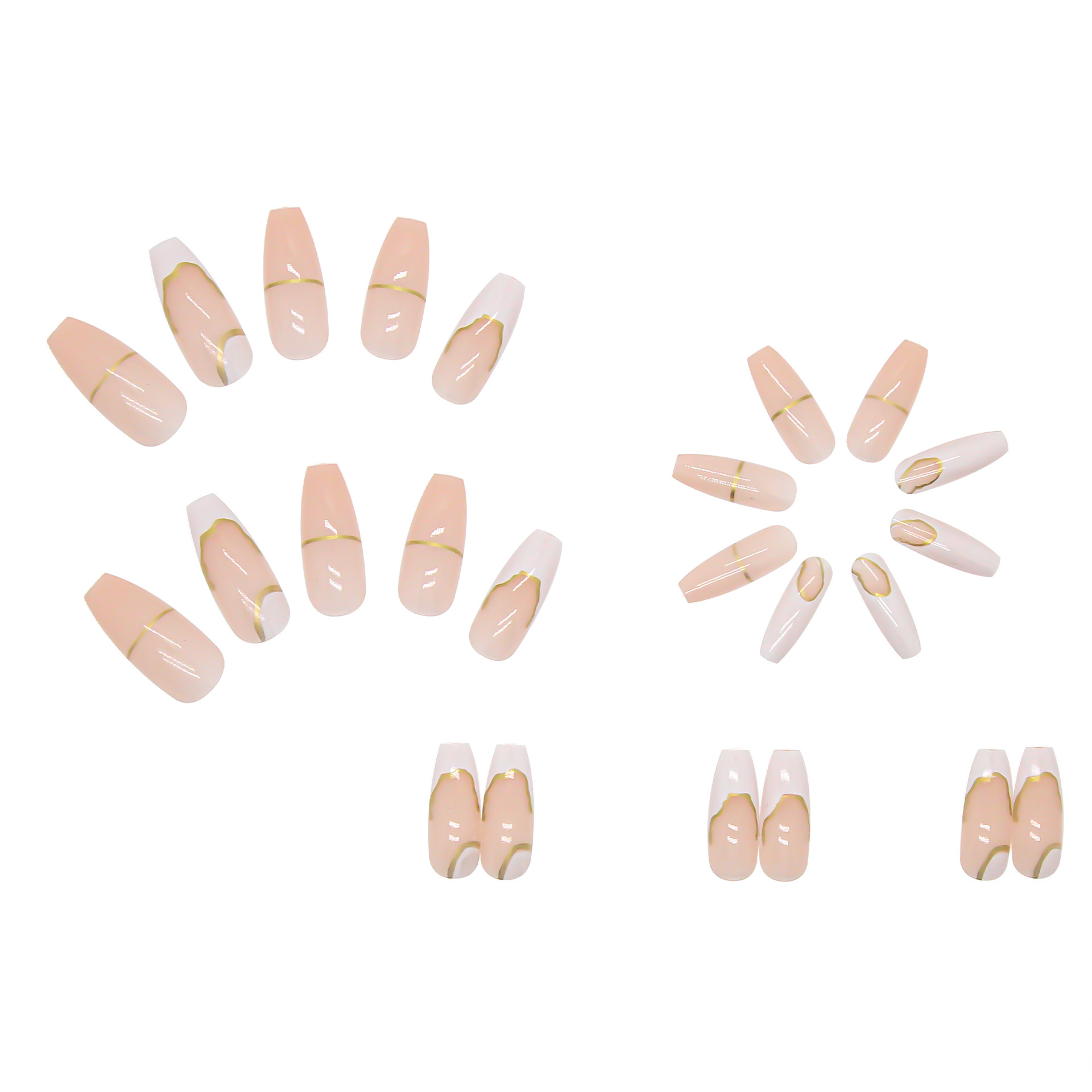 24pcs ice-through cream fake nails long irregular magic mirror powder removable nail stickers manicure finished view 3