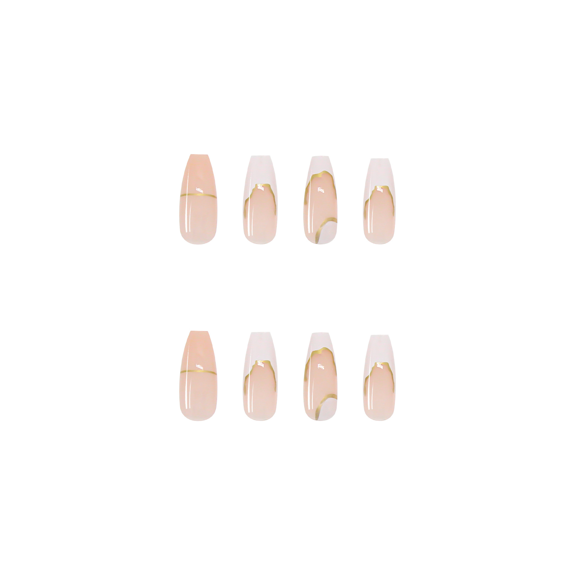 24pcs ice-through cream fake nails long irregular magic mirror powder removable nail stickers manicure finished view 4