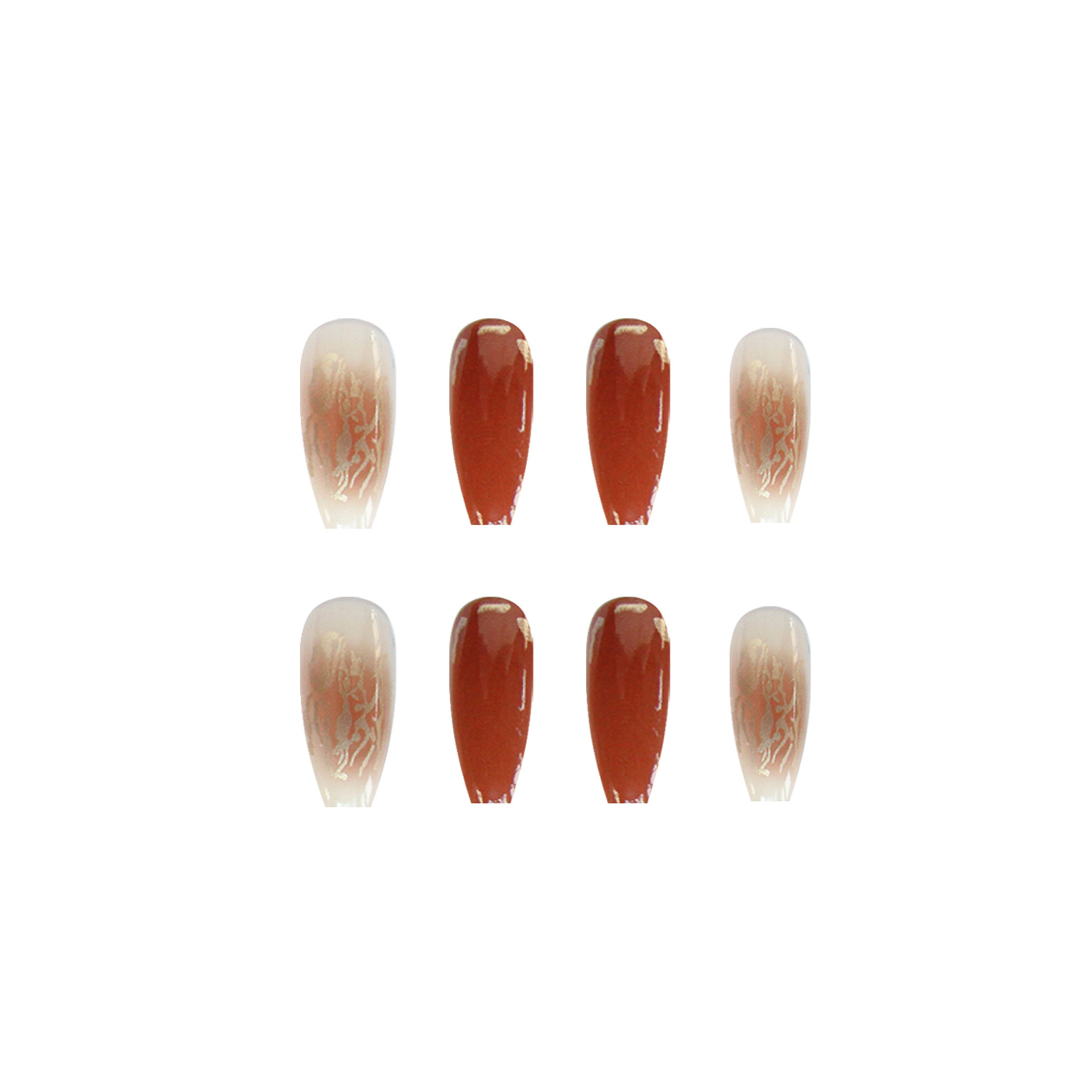 24pcs Red Brown Glazed Gold Checkerboard Fashion Removable Fake Nails Nail Art view 4