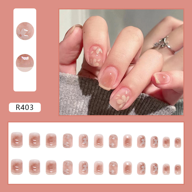 24pcs free engraving and grinding manicure patch powder transparent flower girl cute view 2