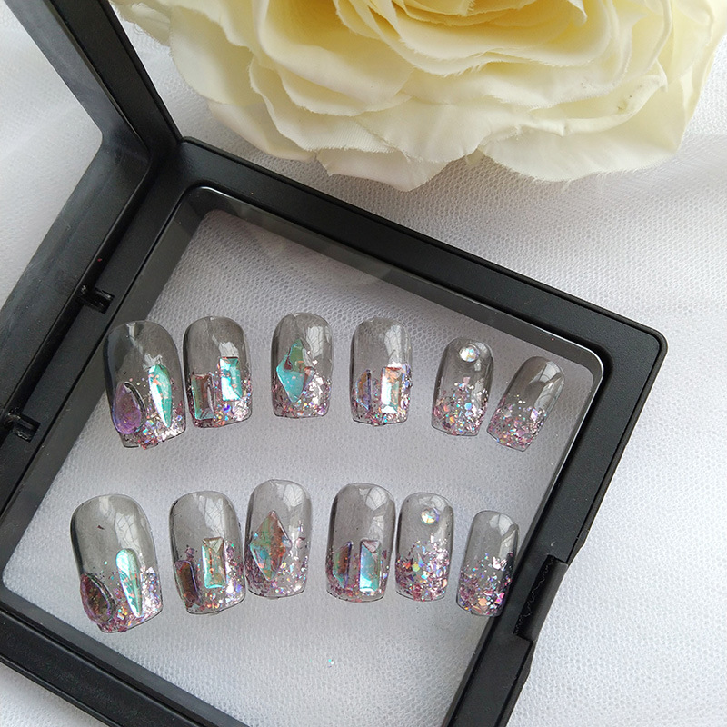 Blast and broken diamond manicure finished fake nail paste ice transparent purple