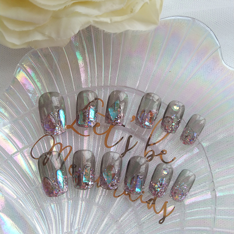 Blast and broken diamond manicure finished fake nail paste ice transparent purple