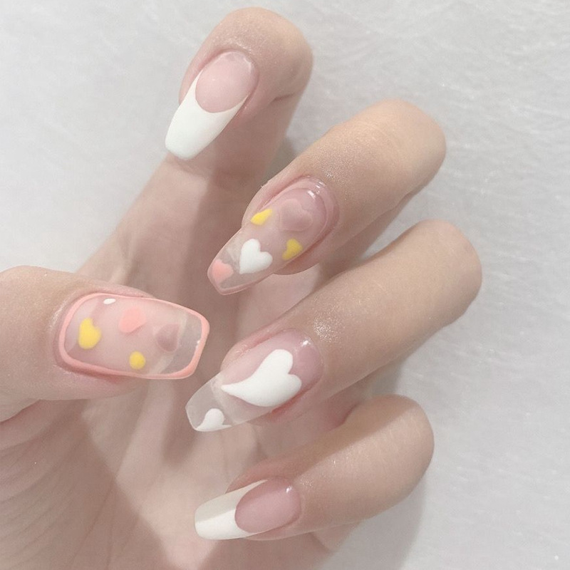 24PCS Fake Nail Patch Wearable Nail Art Finished Senior Women