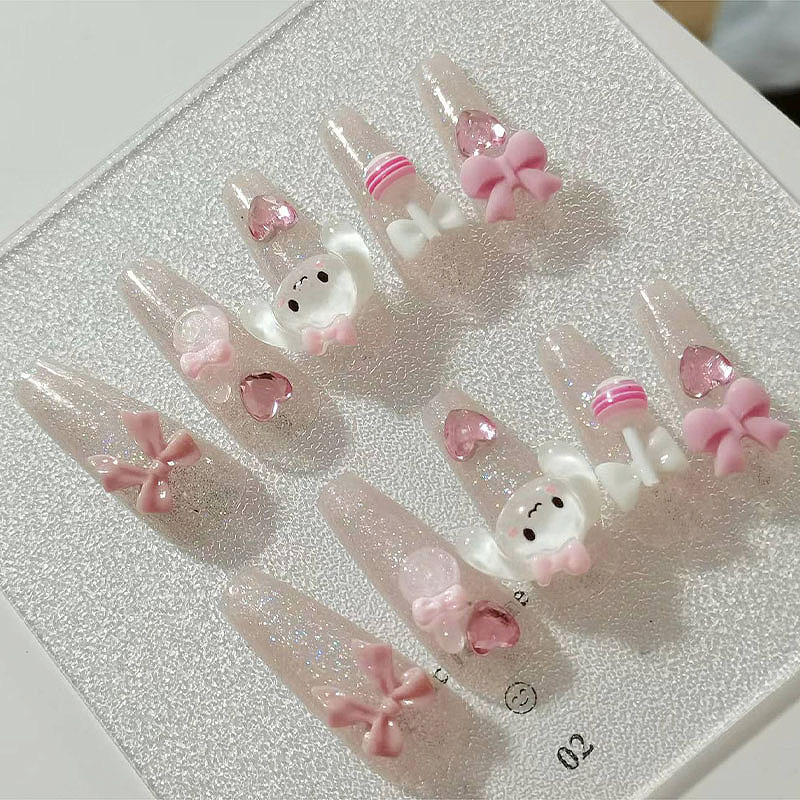 24PCS cartoon lollipop love super flash fake nails wearing nail art cute