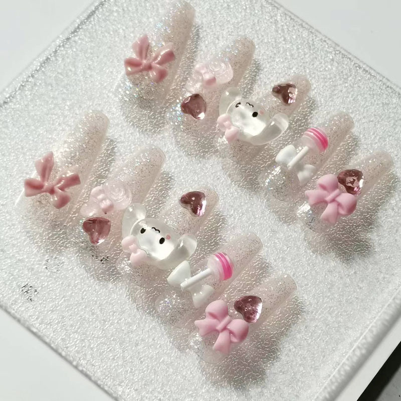 24PCS cartoon lollipop love super flash fake nails wearing nail art cute