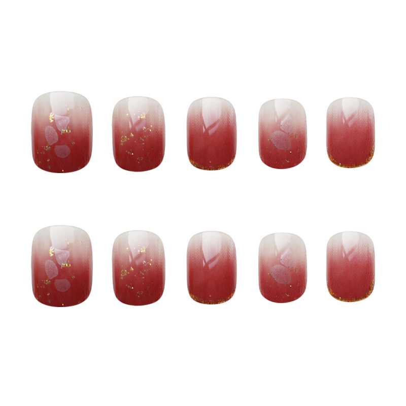 24PCS Red Gold Shell Air Soft Nail Fake Nail Pieces Wearing Nail Art view 3