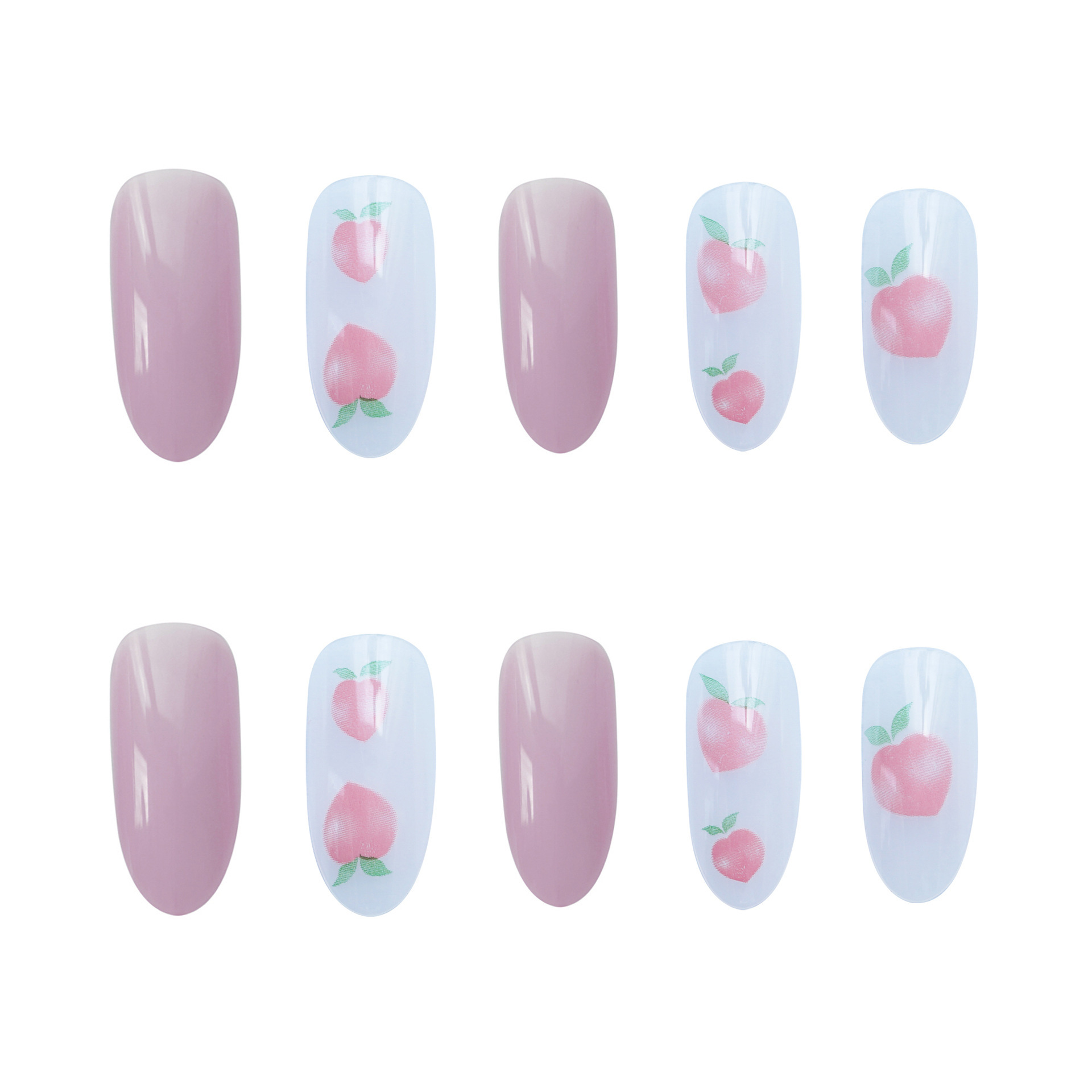 24PCS Peach Powder Round Fake Nail Stickers Wearing Nail Art view 3