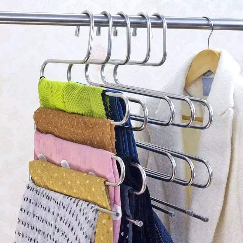 6 Pcs Heavy metallic stainless steel 5 layers trousers hangers.