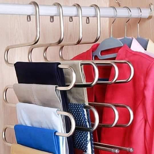 6 Pcs Heavy metallic stainless steel 5 layers trousers hangers.