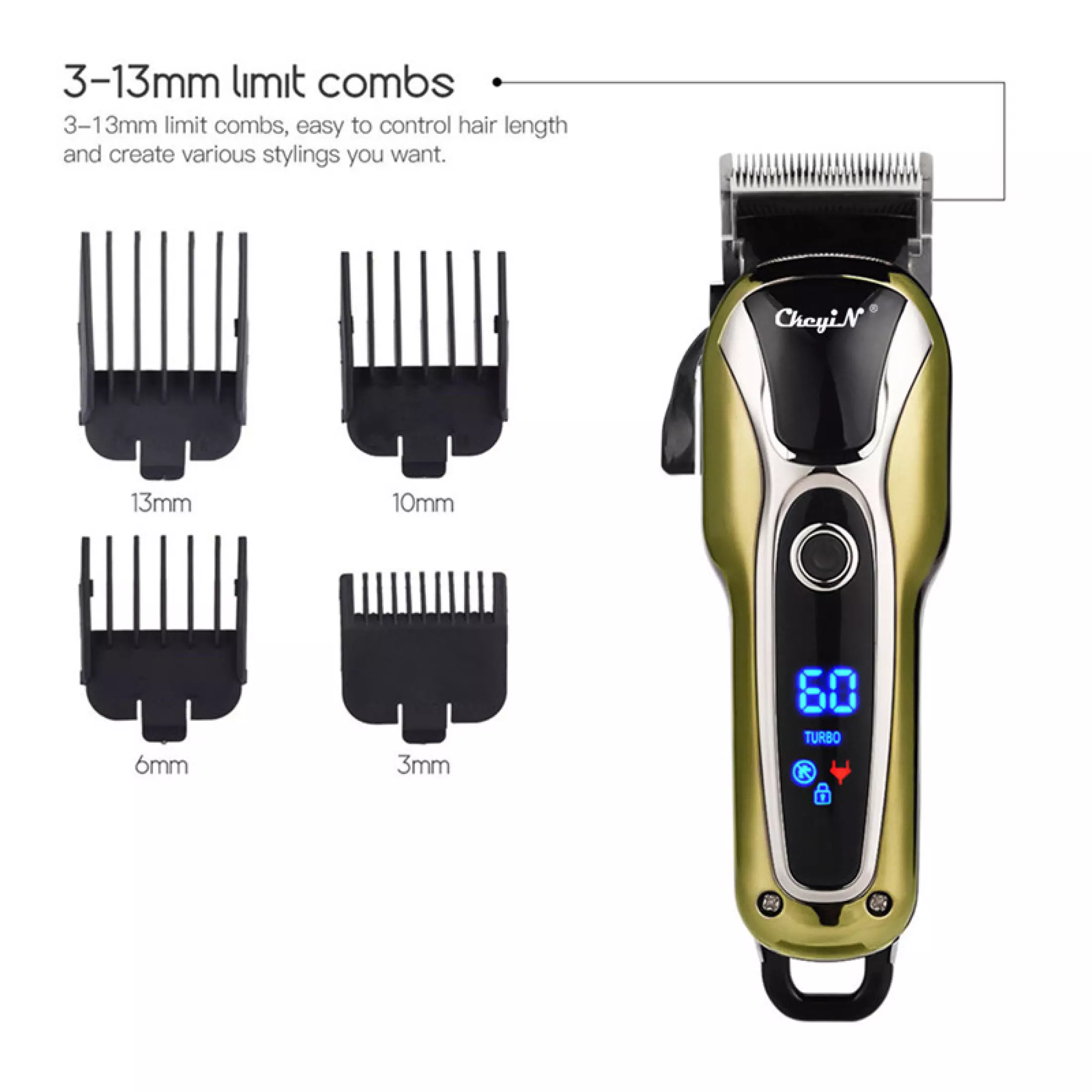 Electric Hair Clipper Adjustable Rechargeable Hair Trimmer LCD Display Razor for Hair 4 Limit Combs for Adults Men's hair clipper cordless Cutter LED display Wireless Hair Cutter