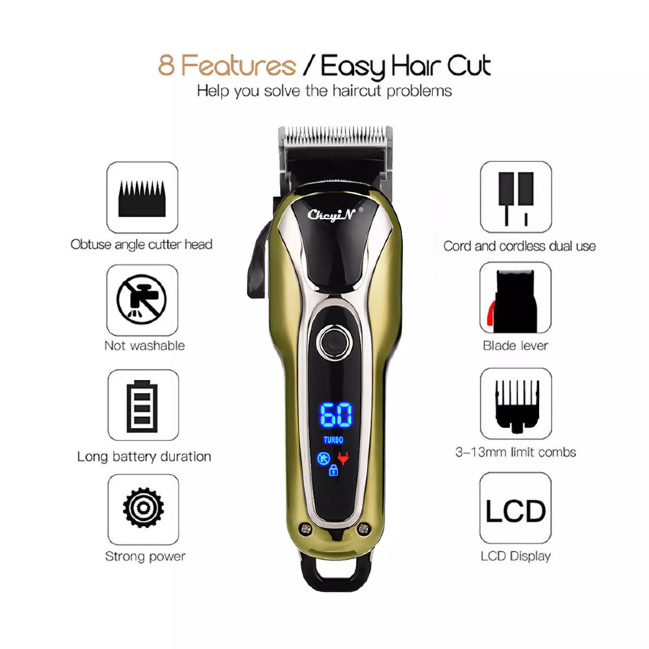 Electric Hair Clipper Adjustable Rechargeable Hair Trimmer LCD Display Razor for Hair 4 Limit Combs for Adults Men's hair clipper cordless Cutter LED display Wireless Hair Cutter