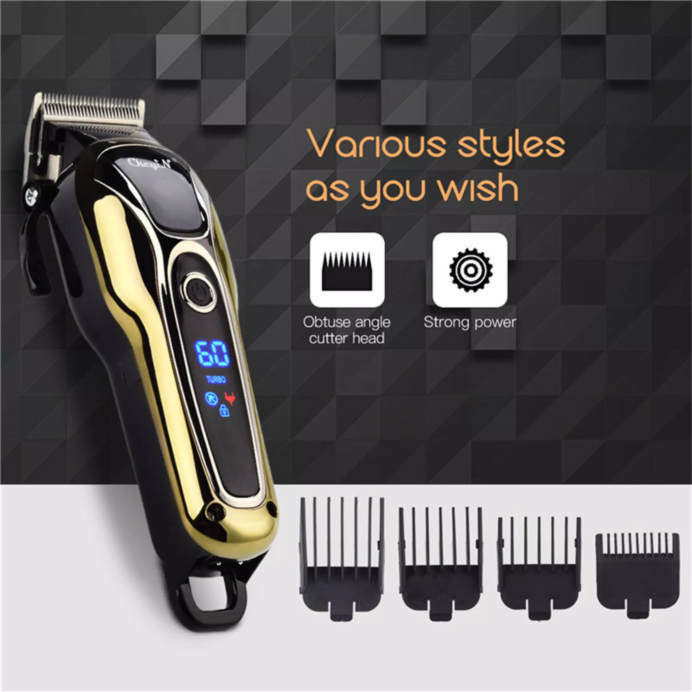 Electric Hair Clipper Adjustable Rechargeable Hair Trimmer LCD Display Razor for Hair 4 Limit Combs for Adults Men's hair clipper cordless Cutter LED display Wireless Hair Cutter
