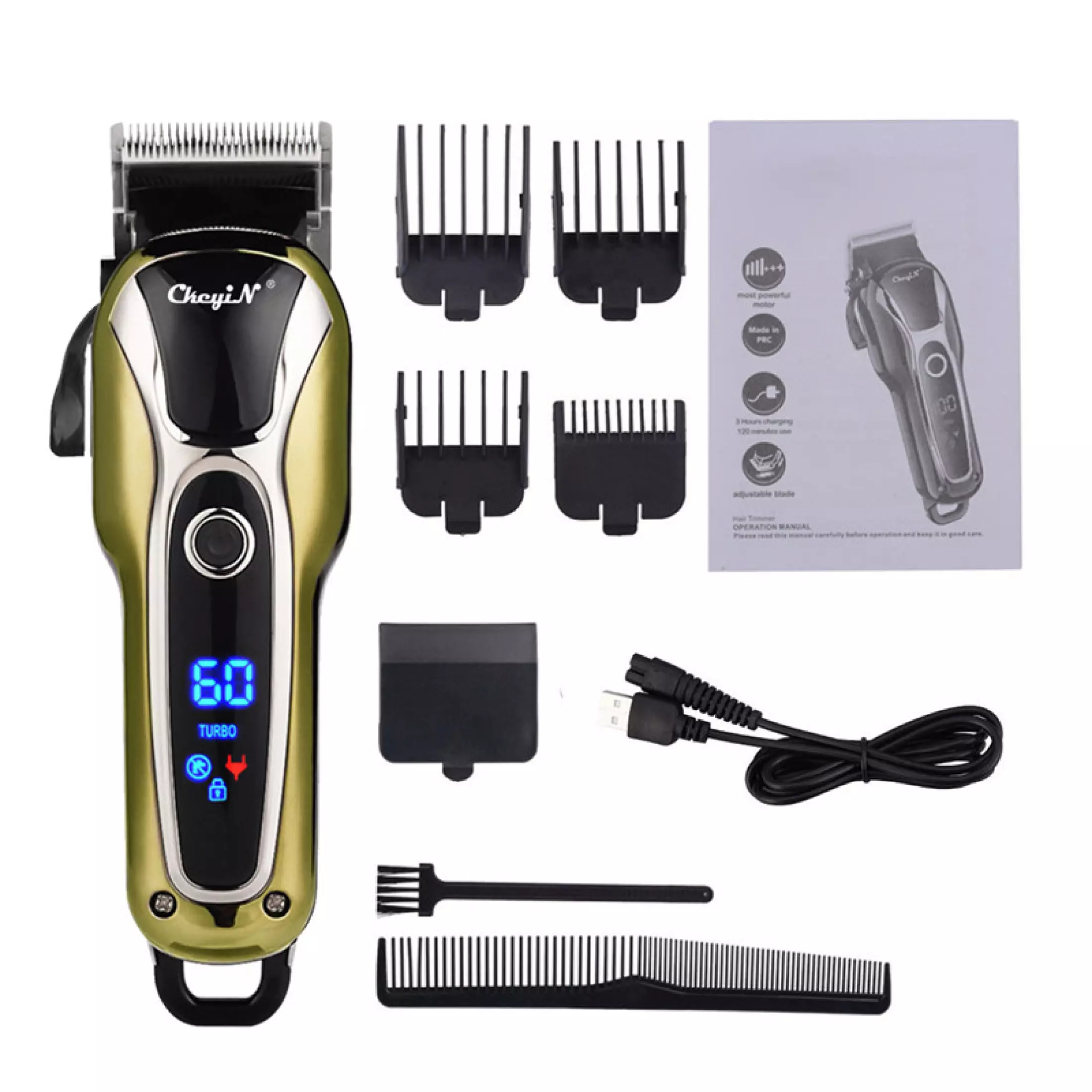 Electric Hair Clipper Adjustable Rechargeable Hair Trimmer LCD Display Razor for Hair 4 Limit Combs for Adults Men's hair clipper cordless Cutter LED display Wireless Hair Cutter