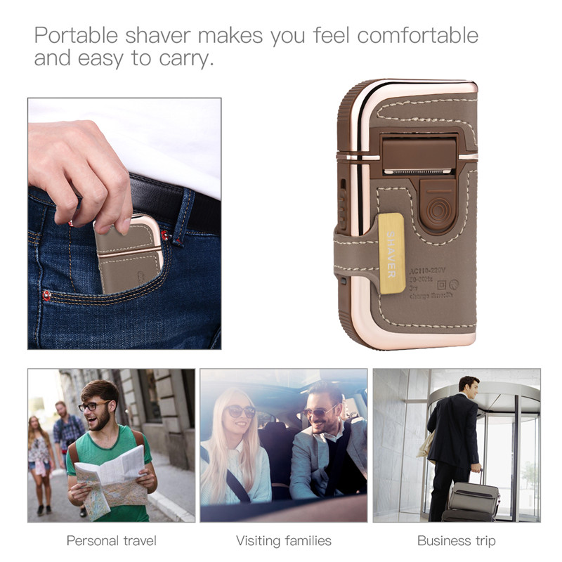 2 in 1 Electric Reciprocating Men Shaver Razor Vintage Leather Wrapped Men Electric Reciprocating Shaver USB Rechargeable 2 Cutter Head Razor Portable Super Thin Beard Cutter Machine