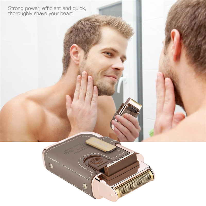 2 in 1 Electric Reciprocating Men Shaver Razor Vintage Leather Wrapped Men Electric Reciprocating Shaver USB Rechargeable 2 Cutter Head Razor Portable Super Thin Beard Cutter Machine