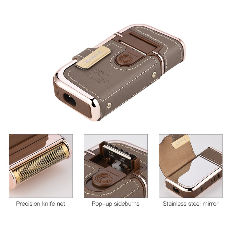 2 in 1 Electric Reciprocating Men Shaver Razor Vintage Leather Wrapped Men Electric Reciprocating Shaver USB Rechargeable 2 Cutter Head Razor Portable Super Thin Beard Cutter Machine