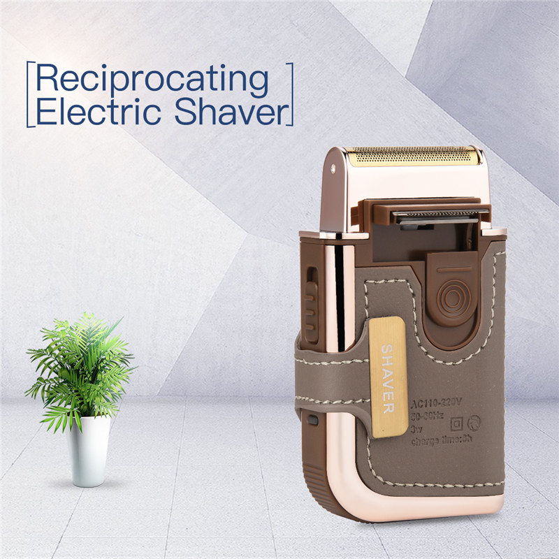 2 in 1 Electric Reciprocating Men Shaver Razor Vintage Leather Wrapped Men Electric Reciprocating Shaver USB Rechargeable 2 Cutter Head Razor Portable Super Thin Beard Cutter Machine
