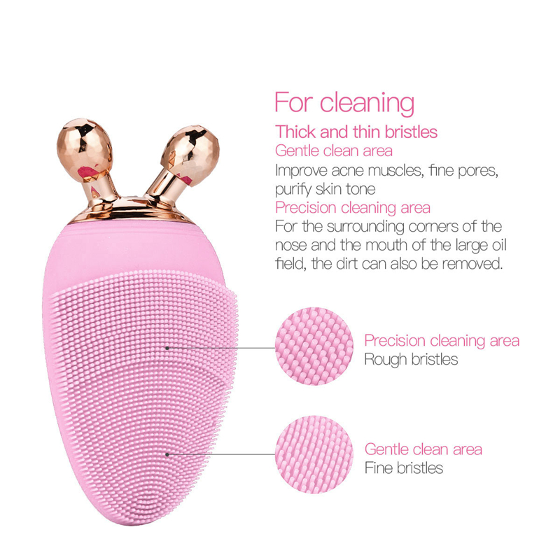 Rechargeable Face Cleaning Brush with 8 Gears Electric Handheld Face Cleanser Silicone with Rollers