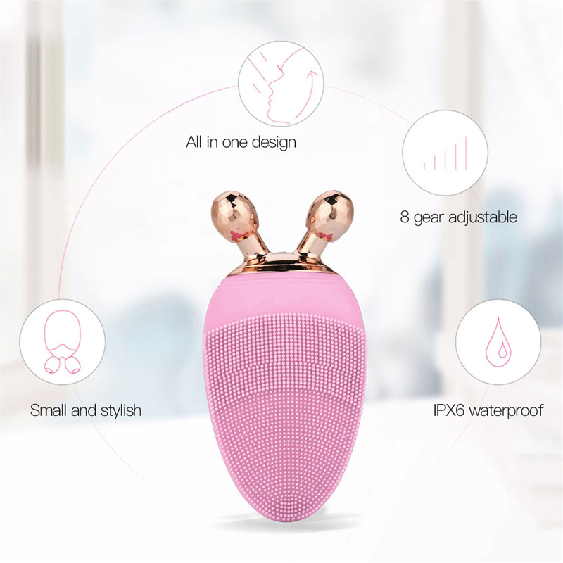 Rechargeable Face Cleaning Brush with 8 Gears Electric Handheld Face Cleanser Silicone with Rollers