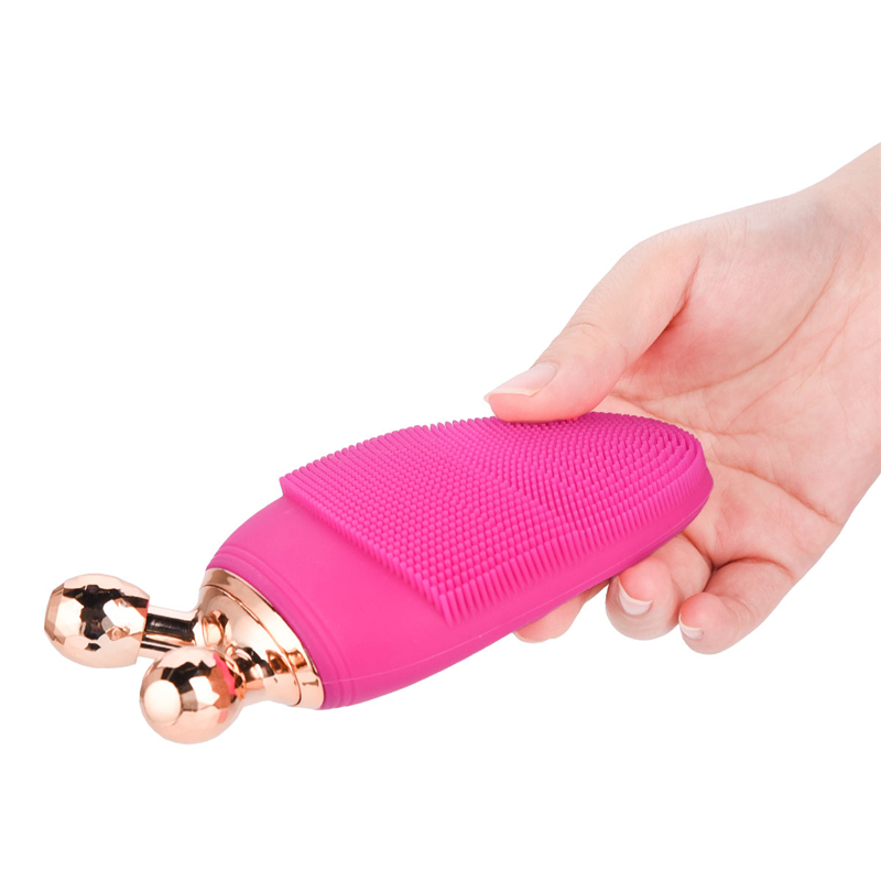 Rechargeable Face Cleaning Brush with 8 Gears Electric Handheld Face Cleanser Silicone with Rollers