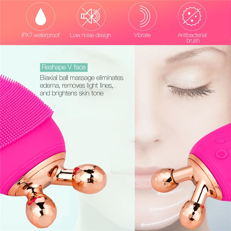 Rechargeable Face Cleaning Brush with 8 Gears Electric Handheld Face Cleanser Silicone with Rollers